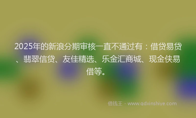 2025年的新浪分期审核一直不通过有:借贷易贷、翡翠信贷、友佳精选、乐金汇商城、现金侠易借等。