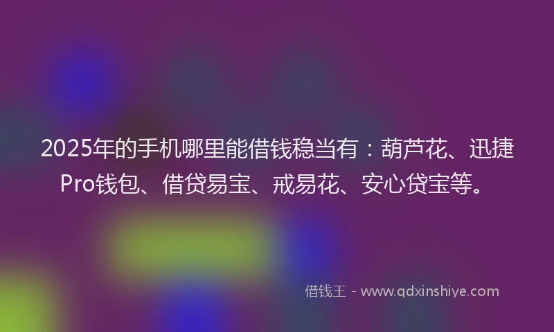 2025年的手机哪里能借钱稳当有：葫芦花、迅捷Pro钱包、借贷易宝、戒易花、安心贷宝等。