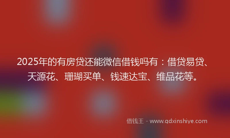 2025年的有房贷还能微信借钱吗有：借贷易贷、天源花、珊瑚买单、钱速达宝、维品花等。