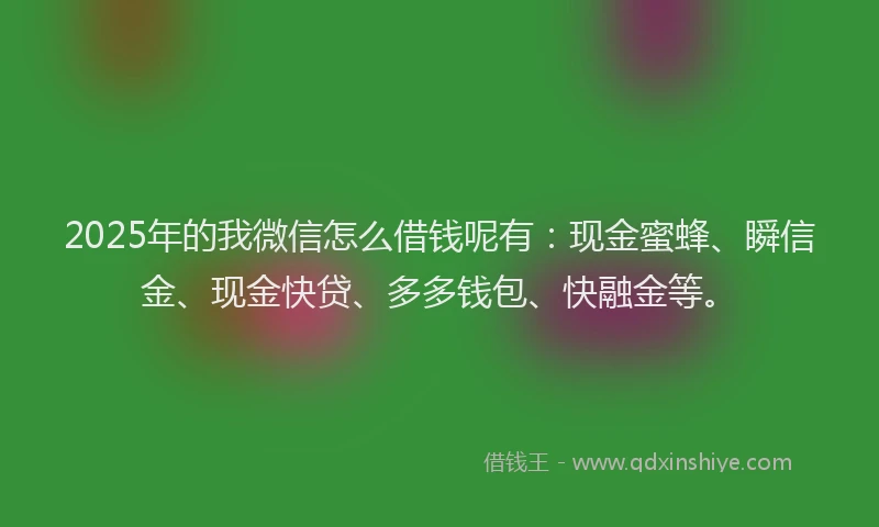 2025年的我微信怎么借钱呢有：现金蜜蜂、瞬信金、现金快贷、多多钱包、快融金等。