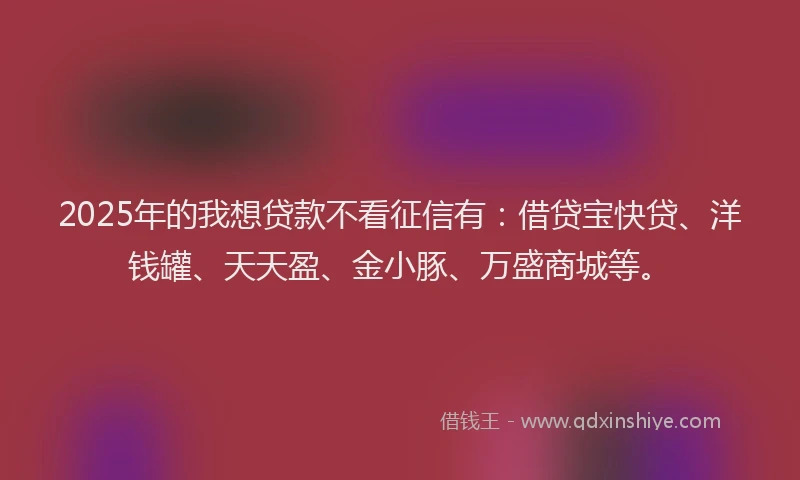 2025年的我想贷款不看征信有：借贷宝快贷、洋钱罐、天天盈、金小豚、万盛商城等。