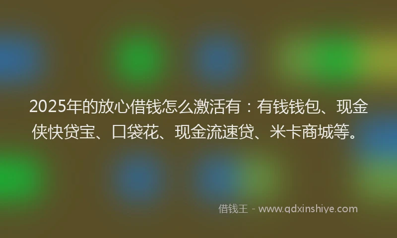2025年的放心借钱怎么激活有：有钱钱包、现金侠快贷宝、口袋花、现金流速贷、米卡商城等。
