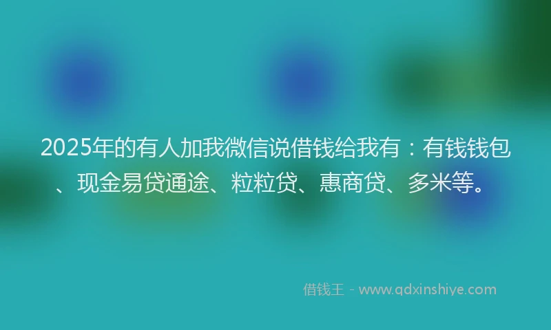 2025年的有人加我微信说借钱给我有：有钱钱包、现金易贷通途、粒粒贷、惠商贷、多米等。