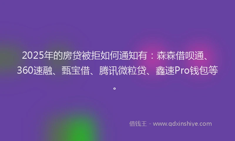 2025年的房贷被拒如何通知有：森森借呗通、360速融、甄宝借、腾讯微粒贷、鑫速Pro钱包等。