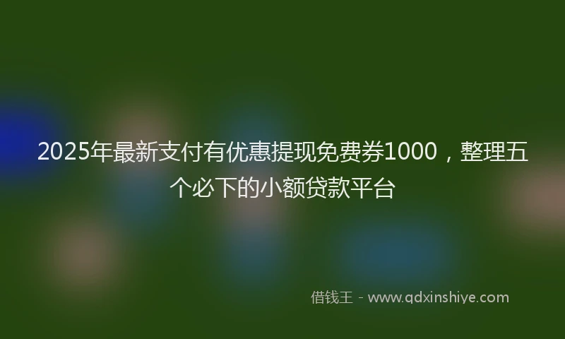 2025年最新支付有优惠提现免费券1000，整理五个必下的小额贷款平台