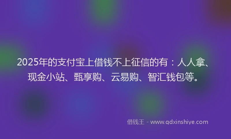 2025年的支付宝上借钱不上征信的有：人人拿、现金小站、甄享购、云易购、智汇钱包等。