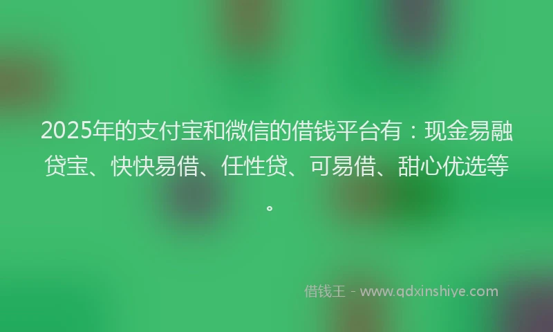 2025年的支付宝和微信的借钱平台有：现金易融贷宝、快快易借、任性贷、可易借、甜心优选等。