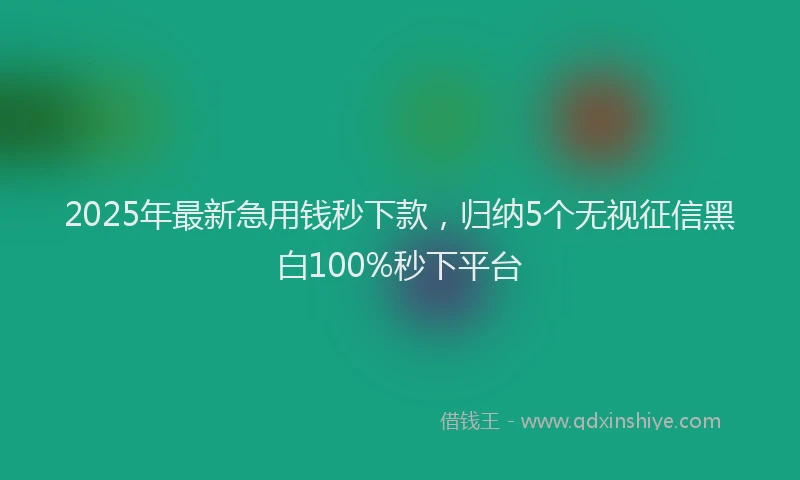 2025年最新急用钱秒下款，归纳5个无视征信黑白100%秒下平台