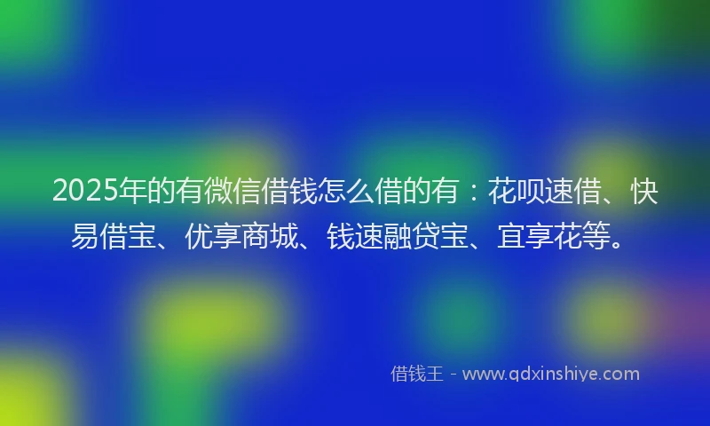 2025年的有微信借钱怎么借的有：花呗速借、快易借宝、优享商城、钱速融贷宝、宜享花等。