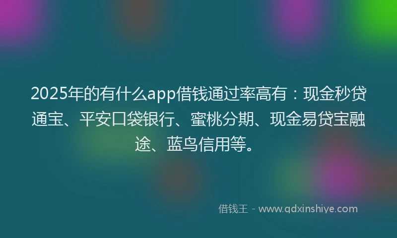 2025年的有什么app借钱通过率高有：现金秒贷通宝、平安口袋银行、蜜桃分期、现金易贷宝融途、蓝鸟信用等。