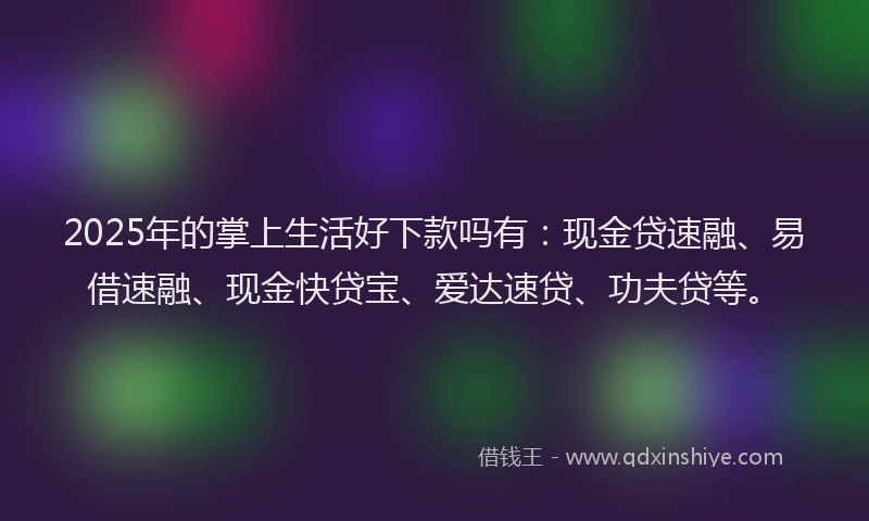 2025年的掌上生活好下款吗有:现金贷速融、易借速融、现金快贷宝、爱达速贷、功夫贷等。