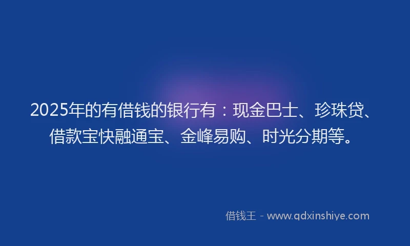 2025年的有借钱的银行有：现金巴士、珍珠贷、借款宝快融通宝、金峰易购、时光分期等。