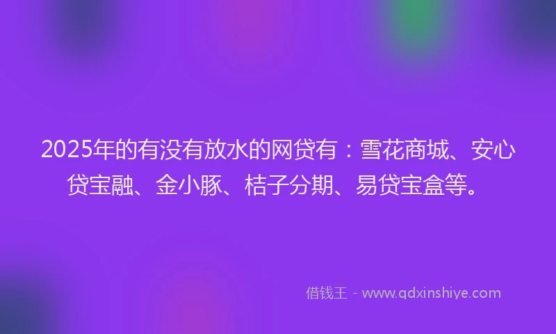2025年的有没有放水的网贷有：雪花商城、安心贷宝融、金小豚、桔子分期、易贷宝盒等。