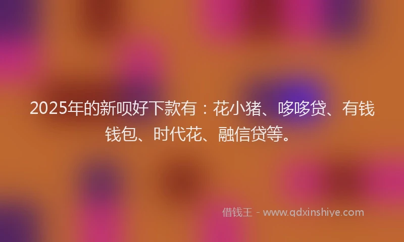 2025年的新呗好下款有：花小猪、哆哆贷、有钱钱包、时代花、融信贷等。