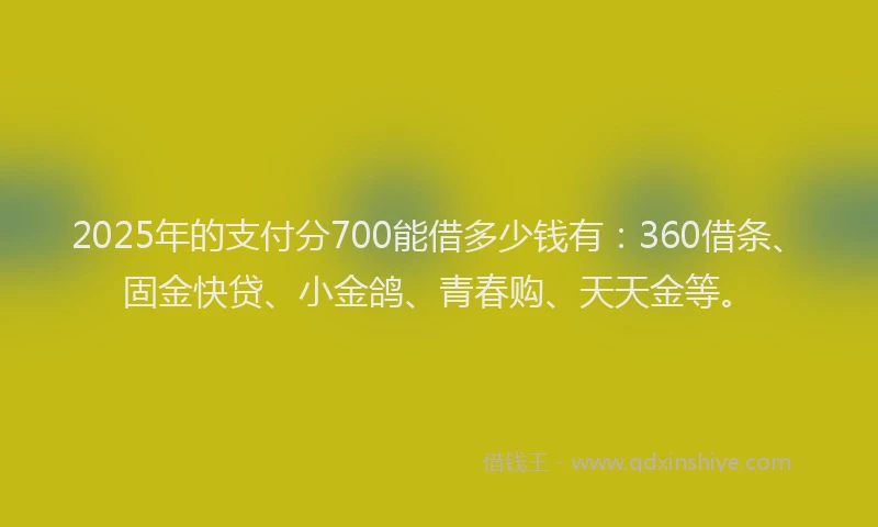 2025年的支付分700能借多少钱有：360借条、固金快贷、小金鸽、青春购、天天金等。
