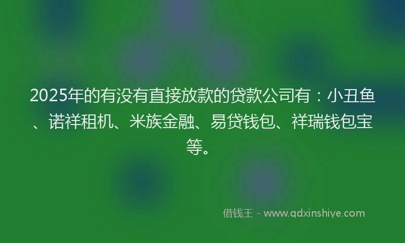 2025年的有没有直接放款的贷款公司有：小丑鱼、诺祥租机、米族金融、易贷钱包、祥瑞钱包宝等。