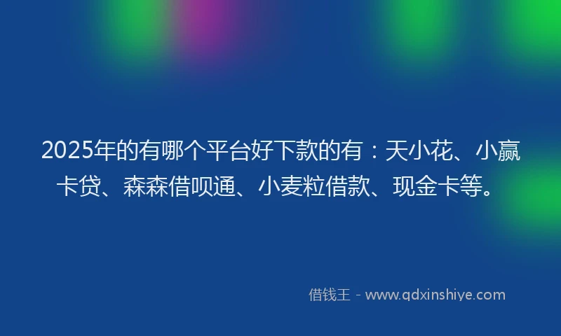 2025年的有哪个平台好下款的有：天小花、小赢卡贷、森森借呗通、小麦粒借款、现金卡等。