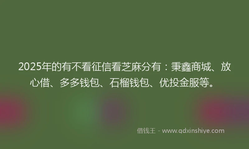 2025年的有不看征信看芝麻分有：秉鑫商城、放心借、多多钱包、石榴钱包、优投金服等。