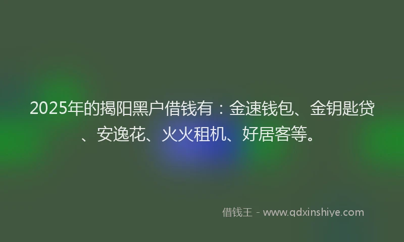 2025年的揭阳黑户借钱有：金速钱包、金钥匙贷、安逸花、火火租机、好居客等。