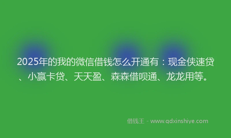 2025年的我的微信借钱怎么开通有：现金侠速贷、小赢卡贷、天天盈、森森借呗通、龙龙用等。