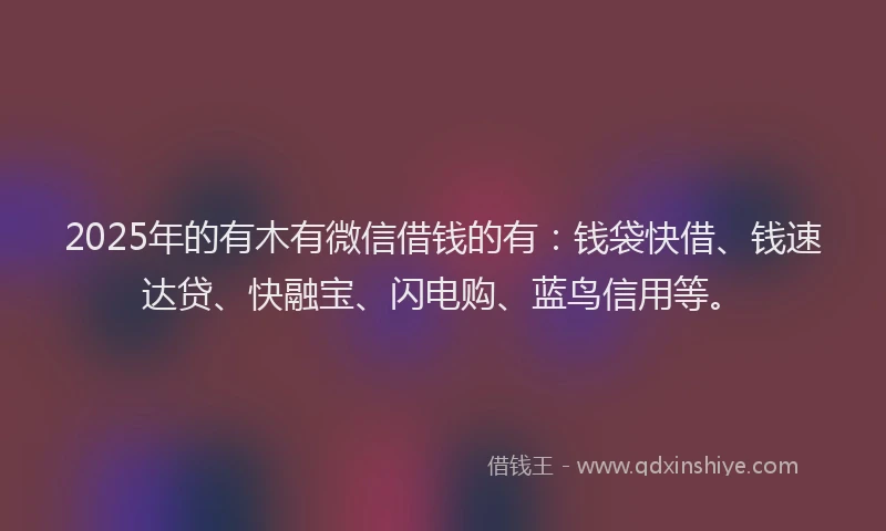 2025年的有木有微信借钱的有：钱袋快借、钱速达贷、快融宝、闪电购、蓝鸟信用等。