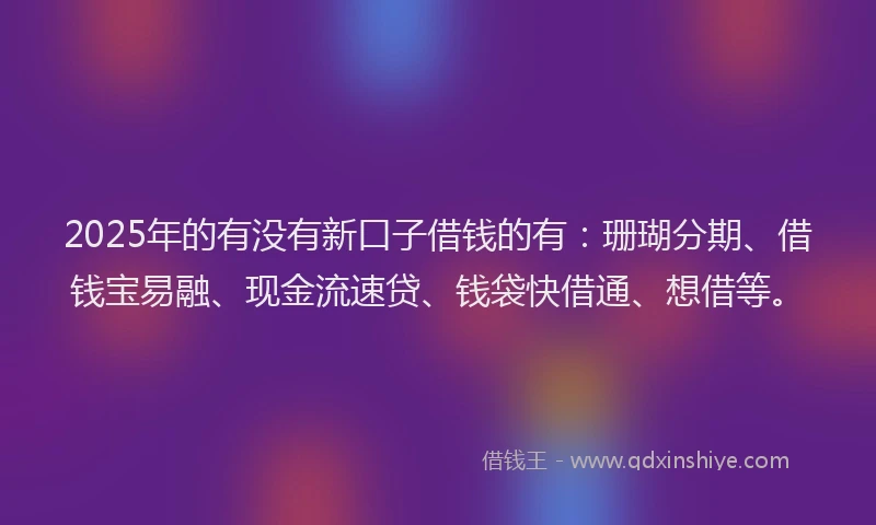 2025年的有没有新口子借钱的有：珊瑚分期、借钱宝易融、现金流速贷、钱袋快借通、想借等。