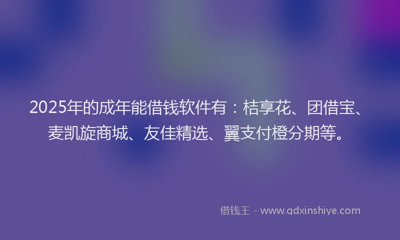 2025年的成年能借钱软件有：桔享花、团借宝、麦凯旋商城、友佳精选、翼支付橙分期等。