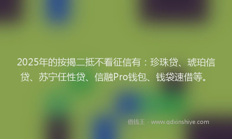 2025年的按揭二抵不看征信有：珍珠贷、琥珀信贷、苏宁任性贷、信融Pro钱包、钱袋速借等。