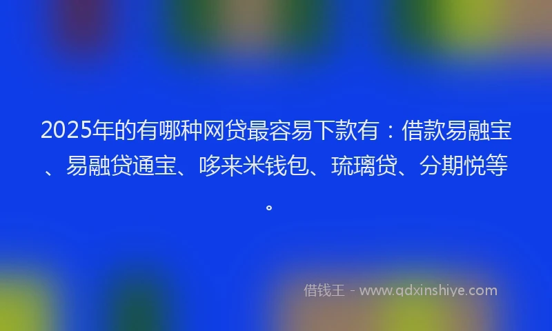 2025年的有哪种网贷最容易下款有：借款易融宝、易融贷通宝、哆来米钱包、琉璃贷、分期悦等。