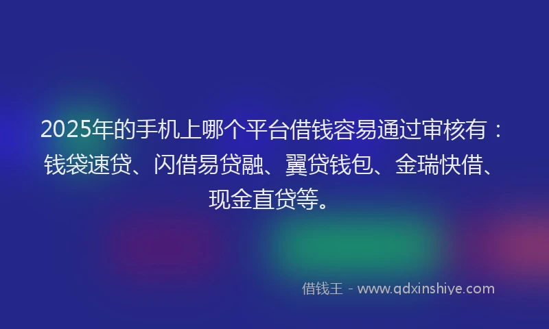 2025年的手机上哪个平台借钱容易通过审核有：钱袋速贷、闪借易贷融、翼贷钱包、金瑞快借、现金直贷等。