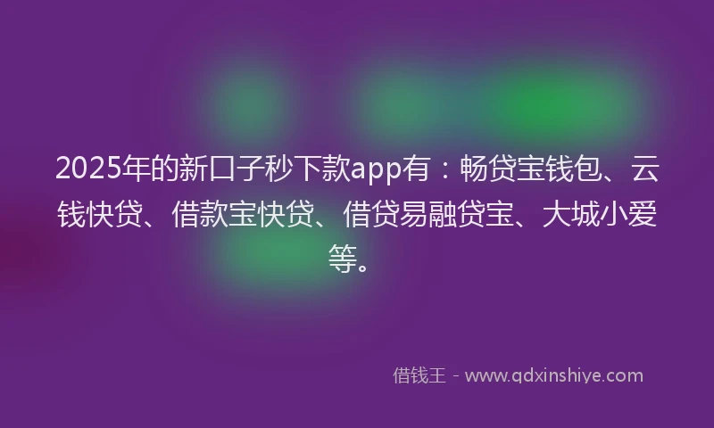 2025年的新口子秒下款app有：畅贷宝钱包、云钱快贷、借款宝快贷、借贷易融贷宝、大城小爱等。