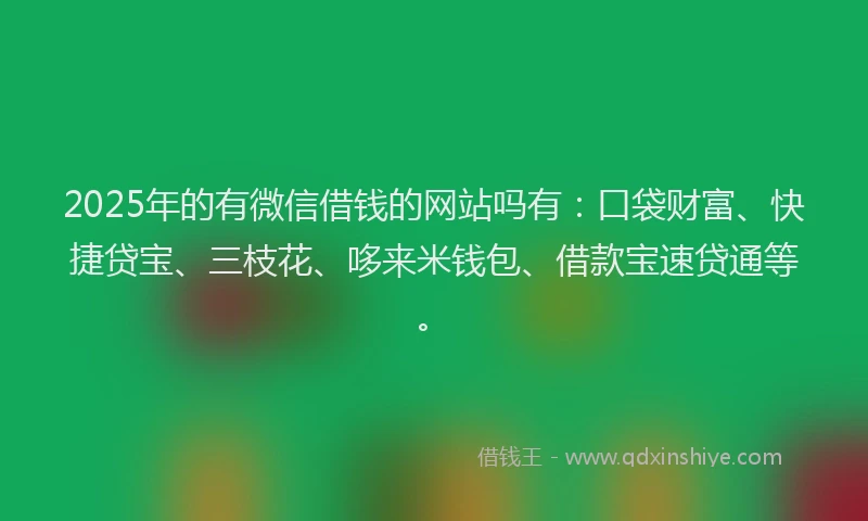 2025年的有微信借钱的网站吗有：口袋财富、快捷贷宝、三枝花、哆来米钱包、借款宝速贷通等。
