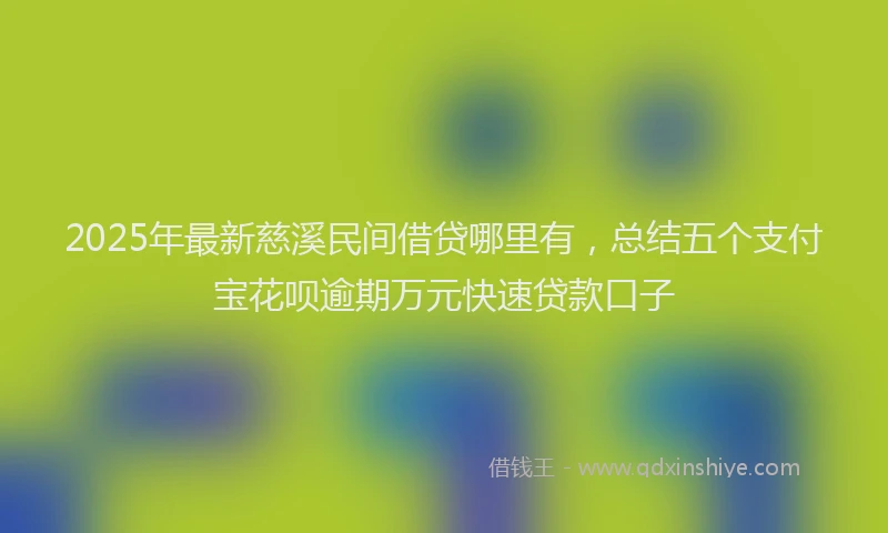 2025年最新慈溪民间借贷哪里有，总结五个支付宝花呗逾期万元快速贷款口子