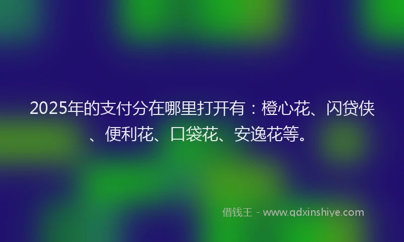 2025年的支付分在哪里打开有：橙心花、闪贷侠、便利花、口袋花、安逸花等。