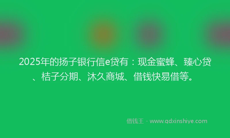 2025年的扬子银行信e贷有：现金蜜蜂、臻心贷、桔子分期、沐久商城、借钱快易借等。