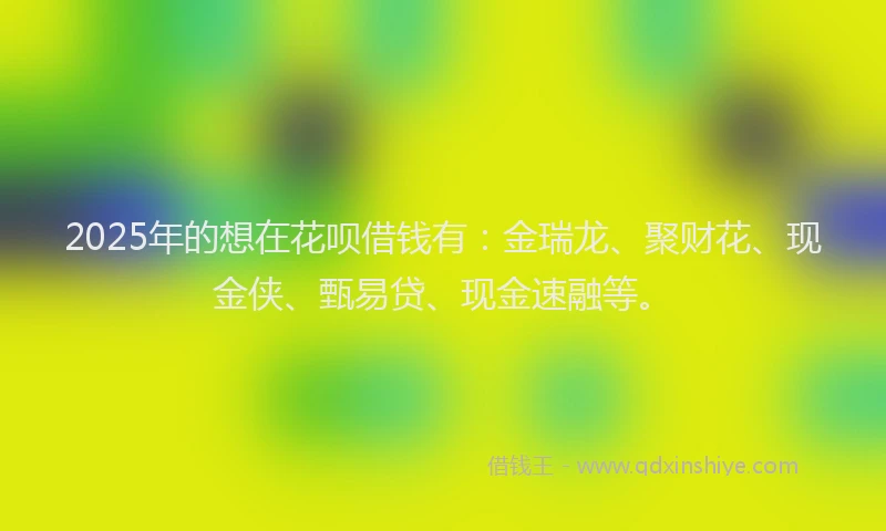 2025年的想在花呗借钱有：金瑞龙、聚财花、现金侠、甄易贷、现金速融等。