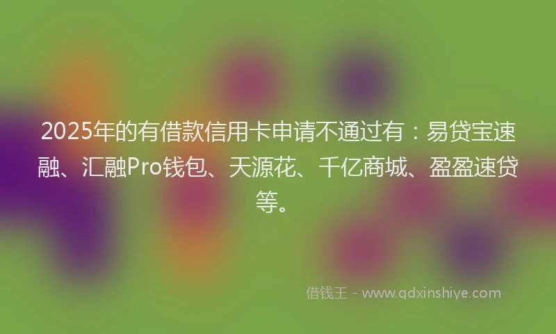 2025年的有借款信用卡申请不通过有：易贷宝速融、汇融Pro钱包、天源花、千亿商城、盈盈速贷等。