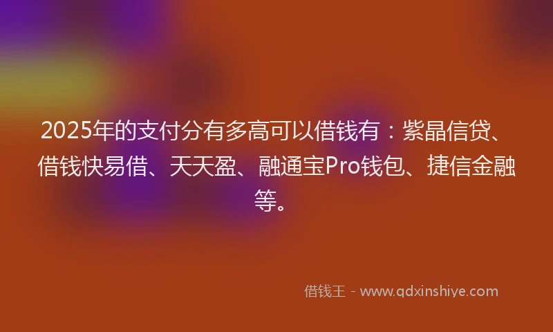 2025年的支付分有多高可以借钱有：紫晶信贷、借钱快易借、天天盈、融通宝Pro钱包、捷信金融等。