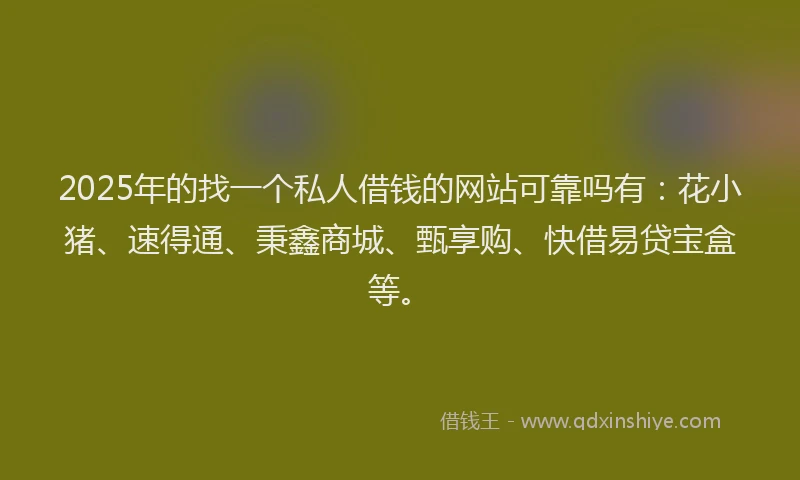 2025年的找一个私人借钱的网站可靠吗有：花小猪、速得通、秉鑫商城、甄享购、快借易贷宝盒等。