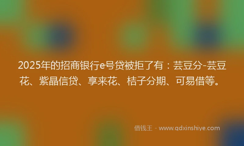 2025年的招商银行e号贷被拒了有：芸豆分-芸豆花、紫晶信贷、享来花、桔子分期、可易借等。
