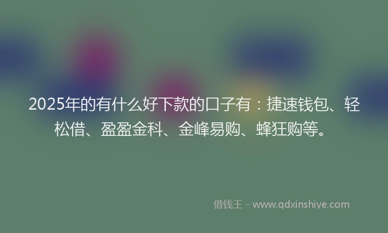 2025年的有什么好下款的口子有：捷速钱包、轻松借、盈盈金科、金峰易购、蜂狂购等。