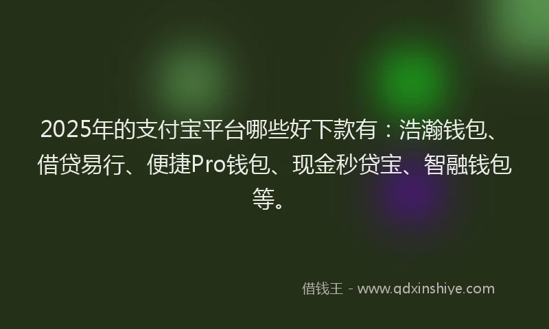 2025年的支付宝平台哪些好下款有：浩瀚钱包、借贷易行、便捷Pro钱包、现金秒贷宝、智融钱包等。