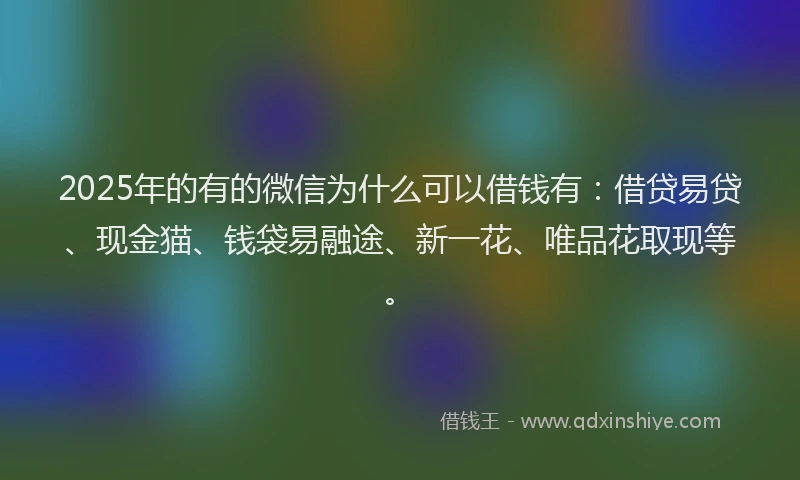 2025年的有的微信为什么可以借钱有：借贷易贷、现金猫、钱袋易融途、新一花、唯品花取现等。