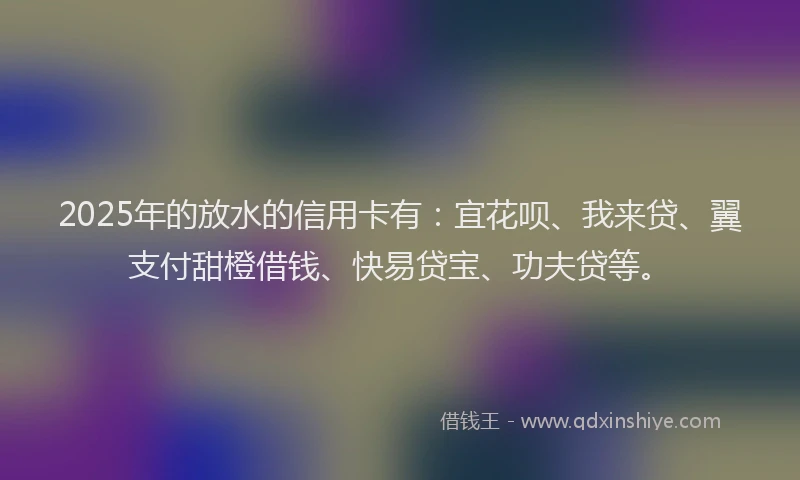 2025年的放水的信用卡有：宜花呗、我来贷、翼支付甜橙借钱、快易贷宝、功夫贷等。