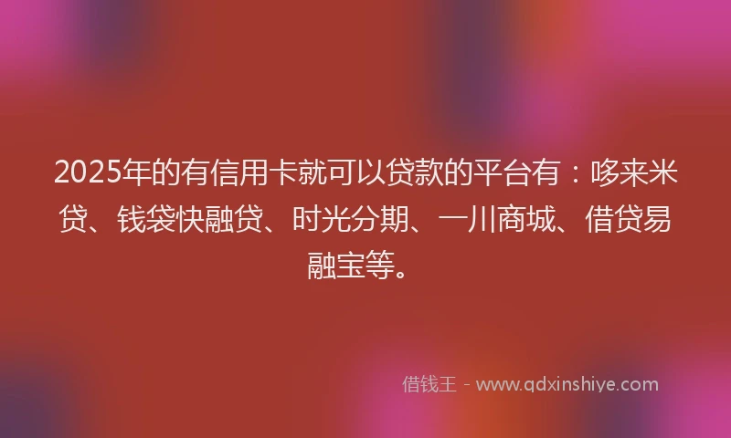 2025年的有信用卡就可以贷款的平台有：哆来米贷、钱袋快融贷、时光分期、一川商城、借贷易融宝等。