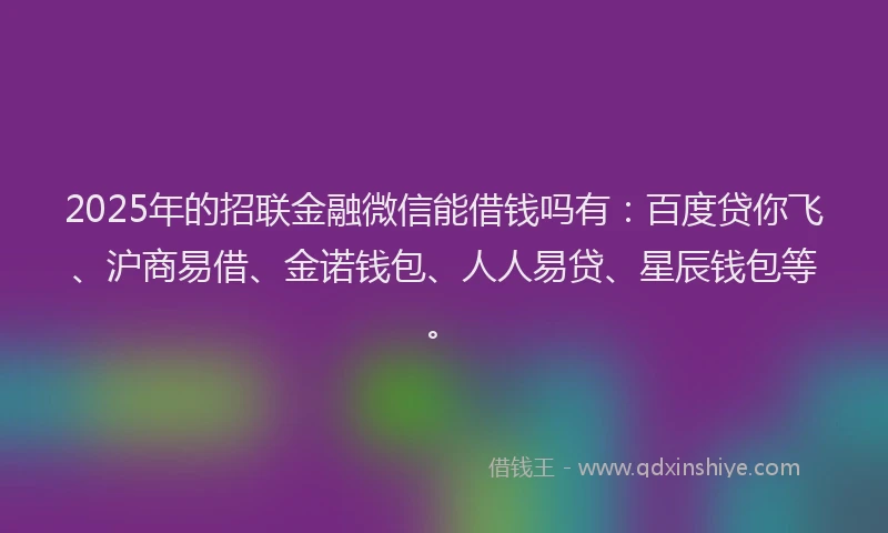 2025年的招联金融微信能借钱吗有：百度贷你飞、沪商易借、金诺钱包、人人易贷、星辰钱包等。