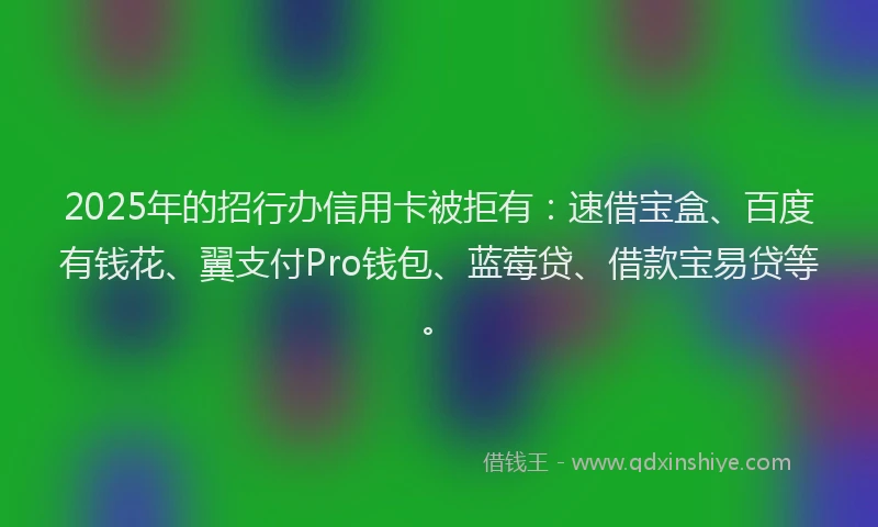 2025年的招行办信用卡被拒有：速借宝盒、百度有钱花、翼支付Pro钱包、蓝莓贷、借款宝易贷等。