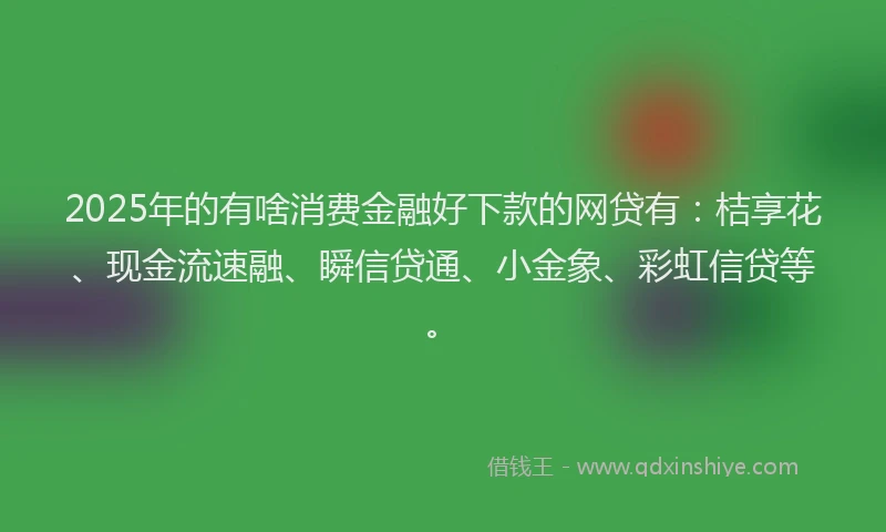 2025年的有啥消费金融好下款的网贷有：桔享花、现金流速融、瞬信贷通、小金象、彩虹信贷等。