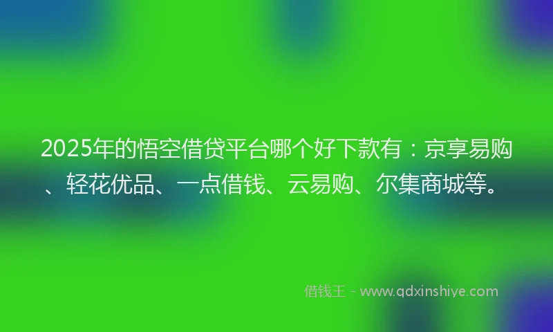 2025年的悟空借贷平台哪个好下款有：京享易购、轻花优品、一点借钱、云易购、尔集商城等。