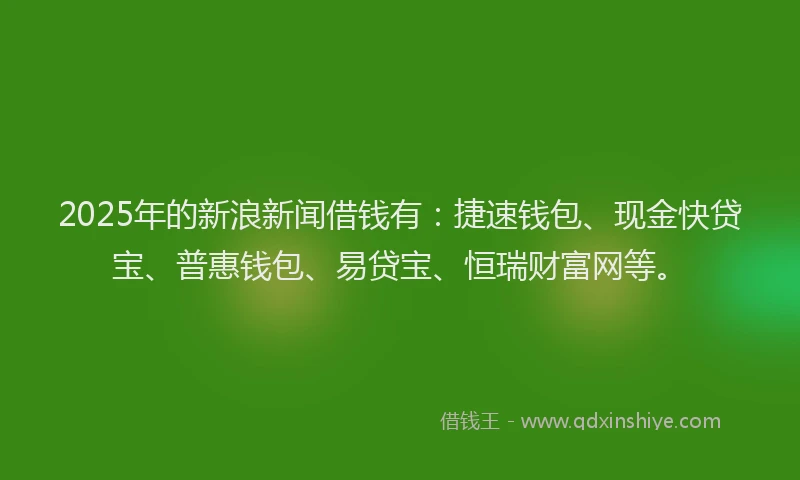 2025年的新浪新闻借钱有：捷速钱包、现金快贷宝、普惠钱包、易贷宝、恒瑞财富网等。
